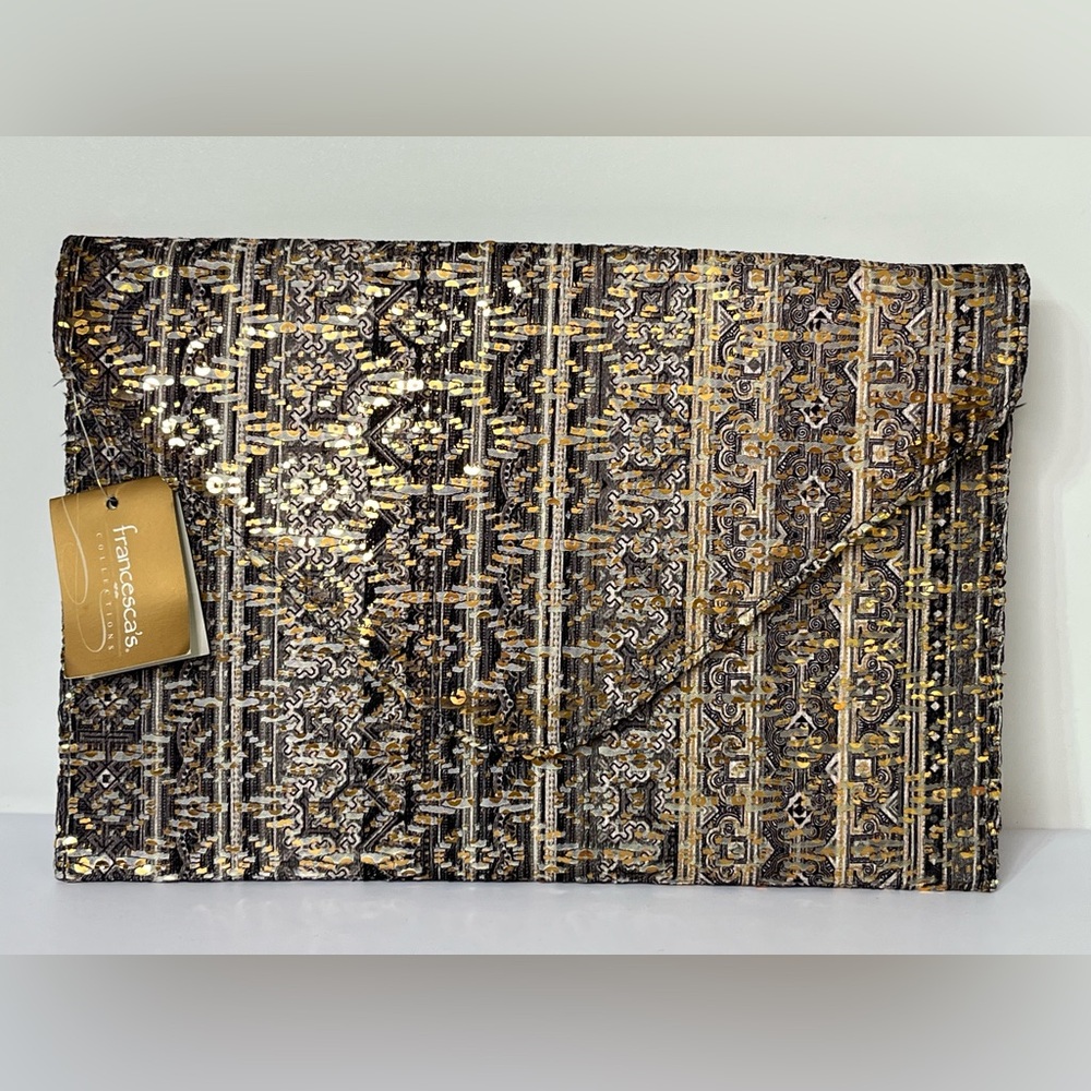 Francesca's Evening Bag Clutch With Gold Chain Strap Sequin Multicolor